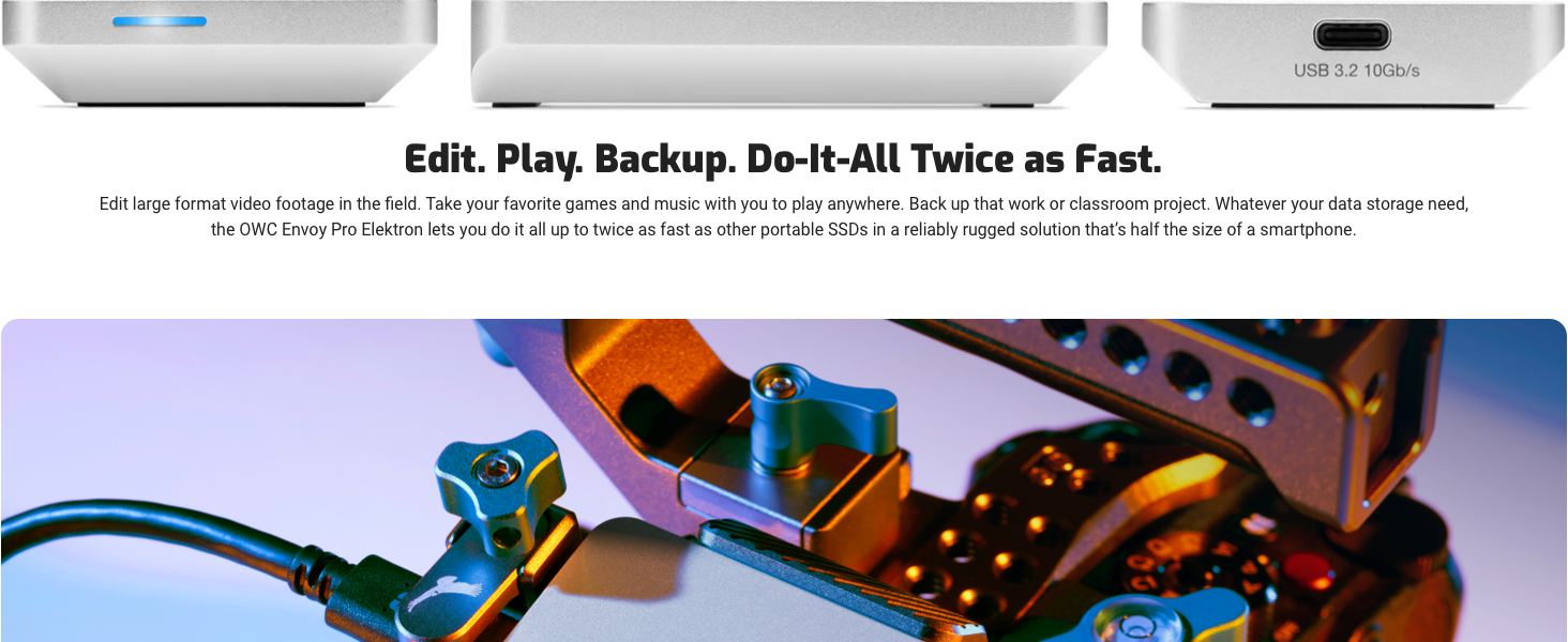 OWC Elektron: up to twice as fast as other portable SSDs, in a reliably rugged solution, compact