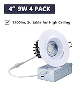 POPANU Canless Recessed Gimbal Downlight - Suitable for 20ft High Ceiling 1200lm 4 Inch 15W LED R...