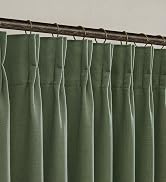 Pinch Pleated Olive Green Linen Curtains 84 Inches Long 2 Panels Set for Living Room Bedroom Dini...