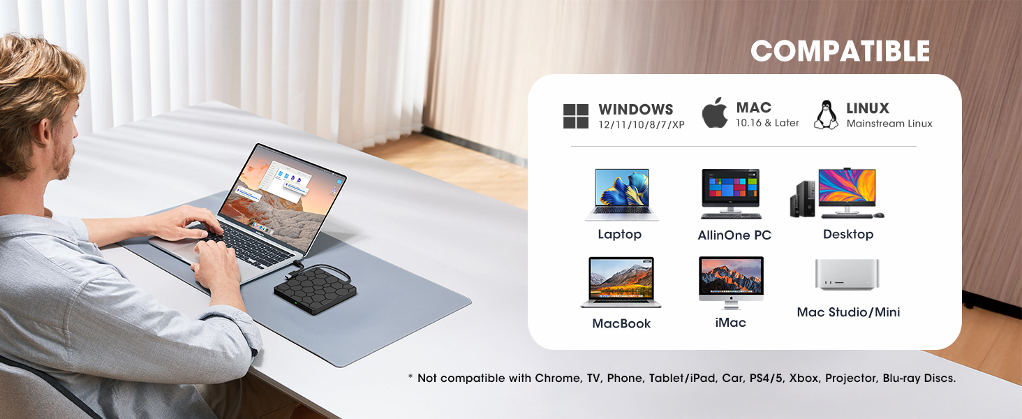 ROOFULL RF868 CD DVD Drive is Compatible with Most Windows, Mac, Linux PC