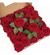 DuHouse 25Pcs Artificial Roses Flowers Fake Roses with Stems Real Touch Foam Flowers for DIY Wedd...