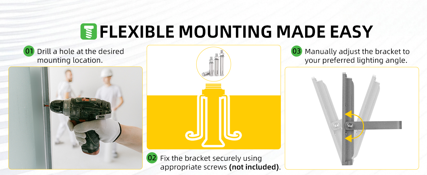 Flexible bracket allows easy installation and angle adjustment for precise outdoor lighting.