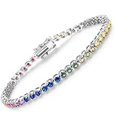 LGYIC 18K White Gold Plated Tennis Bracelet for Women, Cubic Zirconia Multiple Colors, 7 Inches, ...