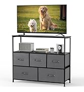DUMOS TV Stand, Dresser with 5 Fabric Storage Drawers, Media Console Featuring Open Shelf for TV,...