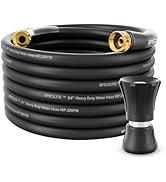 SPECILITE 3/4" Garden Hose 50 ft with High Flow Nozzle, Heavy Duty Flexible Hybrid Rubber Water H...