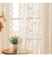 Chorowl Boho Lace Curtains 84 Inch 2 Panels Beige Vintage Floral Pattern | Beige French Country F...