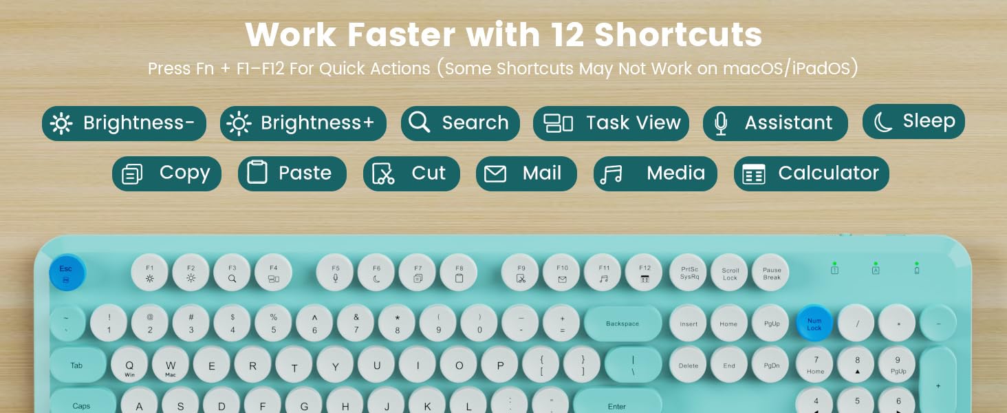 twelve function shortcuts keys for quick actions brightness search task view mail media calculator