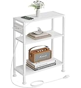 Vantimo End Table with Charging Station, 3-Tier Side Table for Small Space, Skinny Nightstand wit...