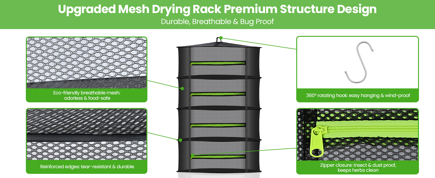 MEKOLIFE Herb Drying Rack, Upgraded Mesh with Breathable, Durable, Bug Proof &amp;amp; 360° Hook