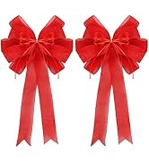 RIBBOOO 2 Packs Large Red Valentines Wreath Bows, Large Easter Spring Tree Topper Bow for Christm...