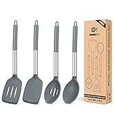 Pack of 4 Silicone Cooking Utensils Set, Non Stick Large Solid Spatulas, Heat Resistant Gray Slot...
