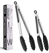 HOTEC Premium Stainless Steel Locking Kitchen Tongs with Silicon Tips, Set of 2-9" and 12"