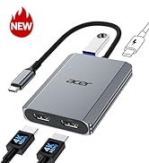 Acer USB C to Dual HDMI Adapter 4K@60Hz, 4-in-1 HDMI Splitter for Dual Monitors with 100W PD Port...