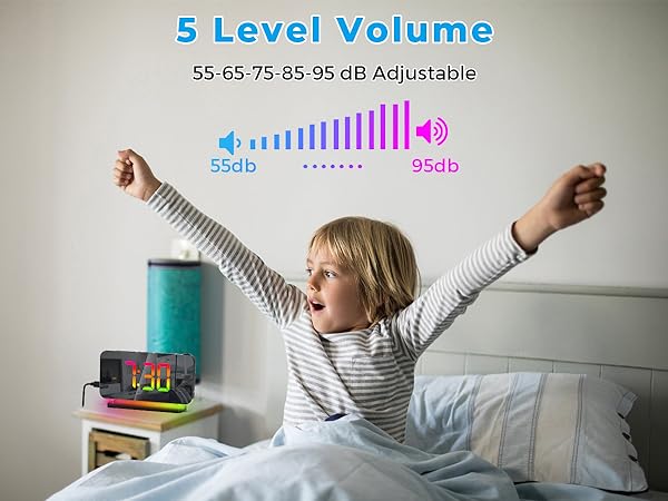 Projection Alarm Clock,7.4" LED Mirror Digital Clocks Large Display,with 180° Rotatable Projector