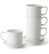 DOWAN 12oz Coffee Mugs, Cappuccino Cup and Saucer Set of 4, White Ceramic Coffee Cups for Latte/T...