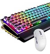RK ROYAL KLUDGE S108 Typewriter Keyboard and M30 Wireless Gaming Mouse, Retro Wired Mechanical Ga...