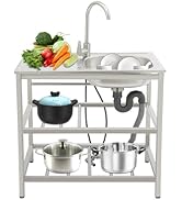 Freestanding Stainless Steel Outdoor Sink, 13.77x12.59in Single Bowl Utility Sink with 360° Fauce...
