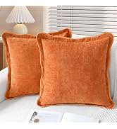 CaliTime Fall Throw Pillow Covers Decorative 18 X 18 Inches Pack of 2 Cozy Chenille Scalloped Wav...