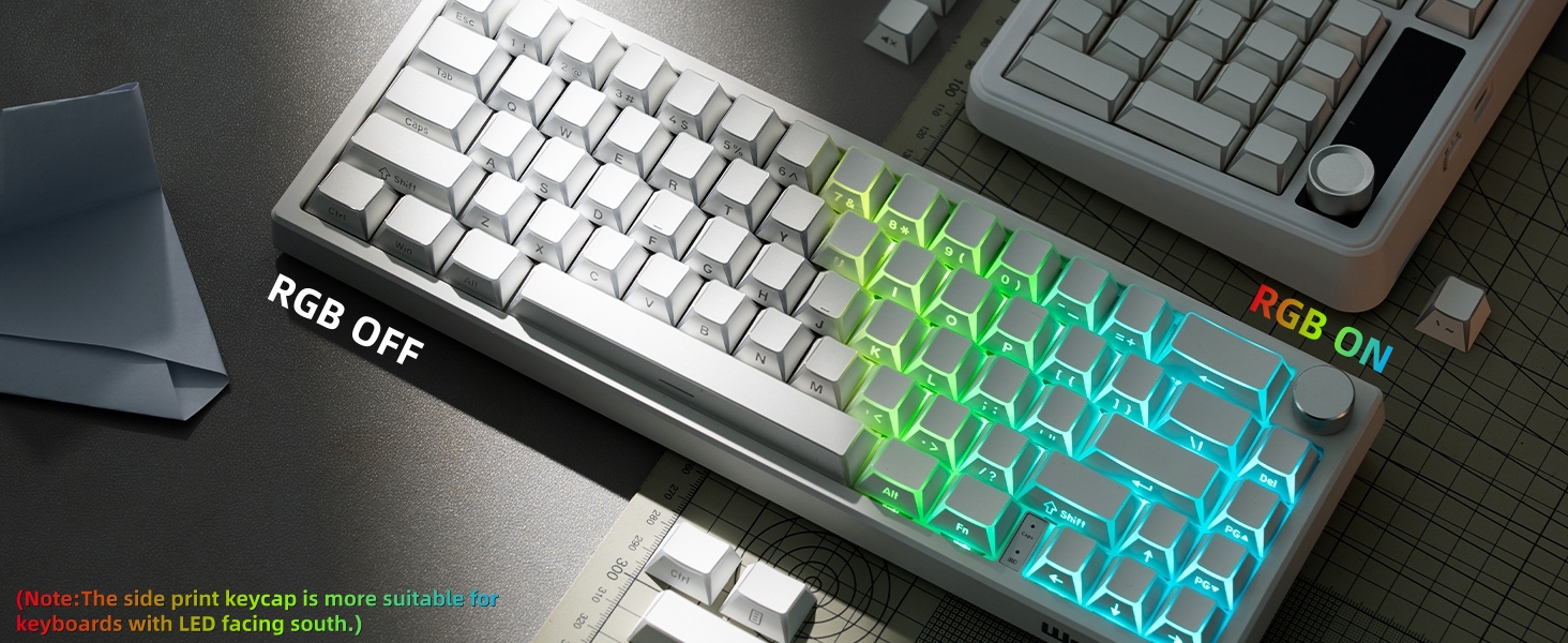 PBT Shine Through Keycaps Manga White, OEM Profile Side Printed Custom Key caps