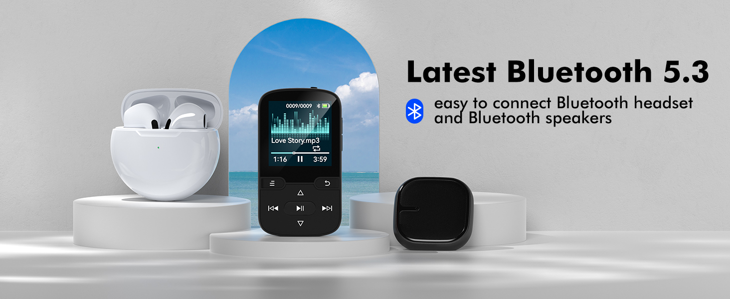 64GB MP3 Player with Bluetooth 5.3 and Clip, Portable HiFi Sports Music Player for Kids (28g)