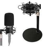 AT2020 Mic Stand, Adjustable Height Desk Mic Stand with Shock Mount, Foam Windscreen, Metal Weigh...