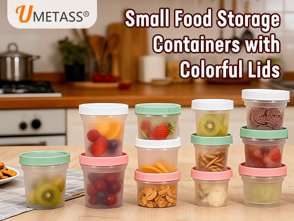 Tiny food storage containers! Colorful lids make them hard to miss – no more digging around!