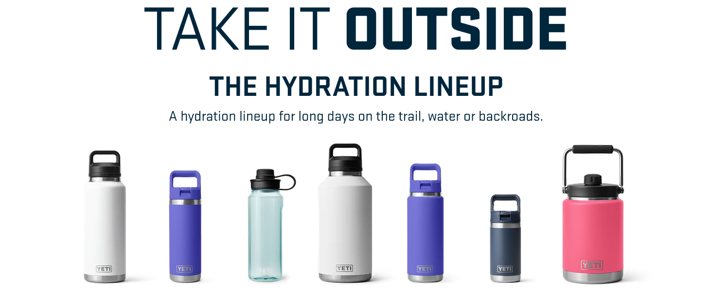 A hydration lineup for long days on the trail, water or backgrounds.