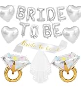 Silver Bachelorette Party Decorations, Silver Bride to Be Banner Heart Balloons with Diamond Ring...