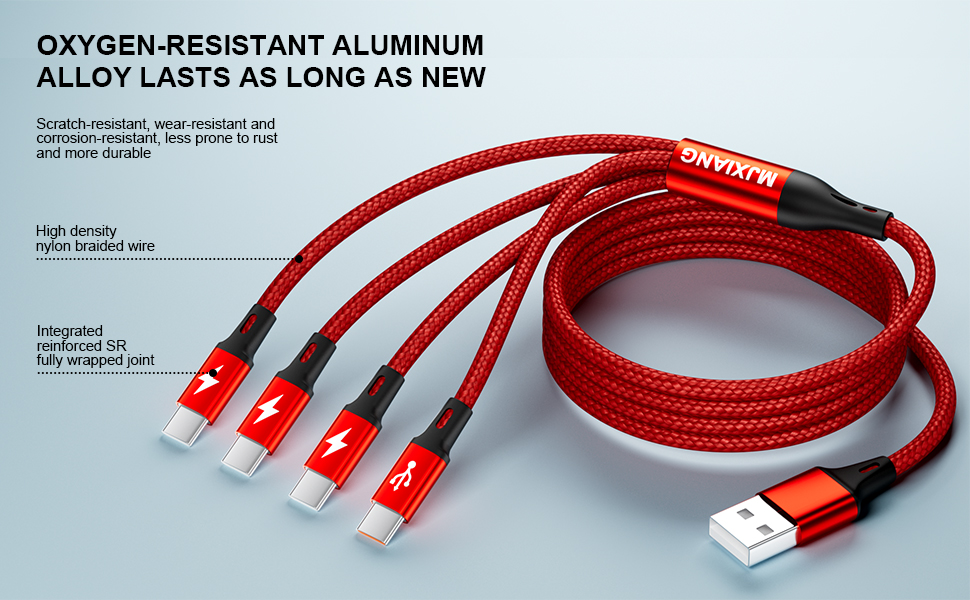 a red usb cable with a white usb type - c cable