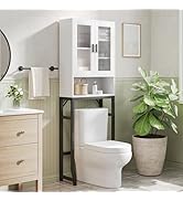 USHOWER Over The Toilet Storage Cabinet, Bathroom Organizer with Tempered Glass Doors, Thicken Me...