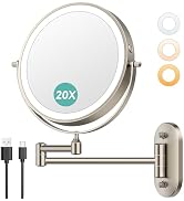 Auxmir 8'' Wall Mounted Lighted Makeup Mirror, 3200mAh Rechargeable Double-Sided 1X/20X Magnifyin...