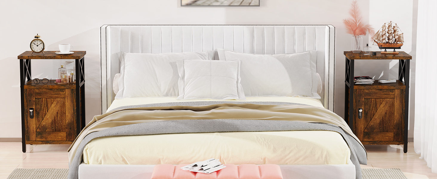 nightstand with locking drawer side table end table with charging station