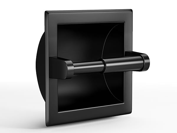 black toilet paper holder in wall