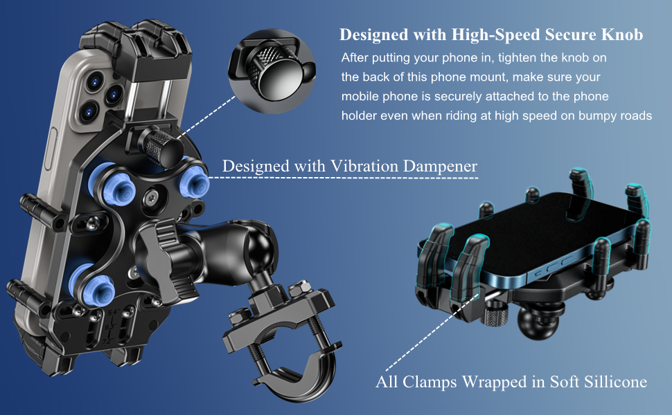Motorcycle Phone Mount Holder with Vibration Dampener &amp; High-Speed Secure Lock