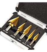 amoolo Titanium Step Drill Bit Set (5Pcs), Total 50 Sizes High Speed Steel (HSS) Unibit with Doub...