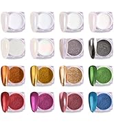 MelodySusie 16Pcs Chrome Nail Powder for Gel Nails,Metallic Mirror Effect Pigment Stylish and Tec...
