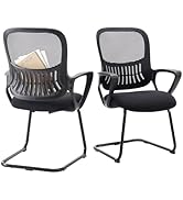 DUMOS Office Desk Chair with Sled Base Set of 2, Ergonomic Executive Mesh Computer Chairs with Lu...