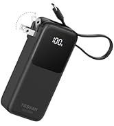 TESSAN Portable Charger Power Bank 10000mAh, 30W USB C Battery Pack Built in USB C Cable with Fol...