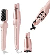 3-in-1 Automatic Curling Iron - Interchangeable Barrels(32&amp; 38mm) &amp; Straightening Brush, 4 Heat S...