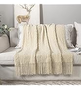 MIULEE Beige Throw Blanket Soft Sofa Knitted Blanket for Couch 50 x 60 Inches, Solid Cozy Lightwe...