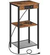 HOOBRO Tall End Table with Charging Station, 30 Inch Tall Nightstand, 3-Tier Small Side Table wit...
