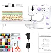 All-in-One Mini Sewing Machine for Beginners with Sewing Kit &amp; 26-Piece Fabric Set(Green/Fruit), ...
