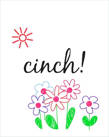 Whiteboard with sun and flower doodles and Cinch! logo
