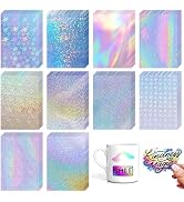 100 Sheets Holographic Sticker Paper 8.3x11.7 Inch Clear Vinyl Self Adhesive Waterproof Rainbow V...