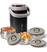 Pawovdeq Adults Lunch Insulated Food Jar with Inserts Stackable Bento Box, Stainless Steel Vacuum...