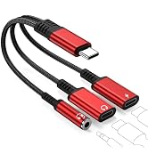 USB-C to 3.5mm Headphone and Charger Adapter, 3 in 1 Dual Type C Aux Splitter Charger Headphone J...
