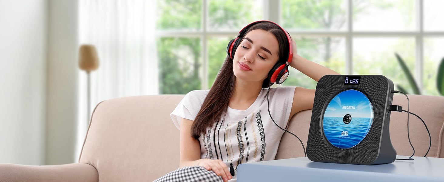 MEGATEK CP28BR Portable CD Player is Connected with Headphones