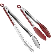 ChefAide Set of 2 Cooking Tongs,18/8 Stainless Steel and Silicone Rubber Grips with 600ºF High He...