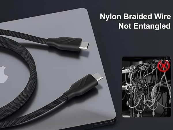 100W PD 5A USB C to C Cable 3ft Nylon Braided Fast Charging Data Cord Chew Proof for multi devices