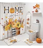 Mocsicka 4 Pcs Fall Shower Curtain Set Autumn Pumpkin Maple Leaves Sunflowers with Shower Curtain...